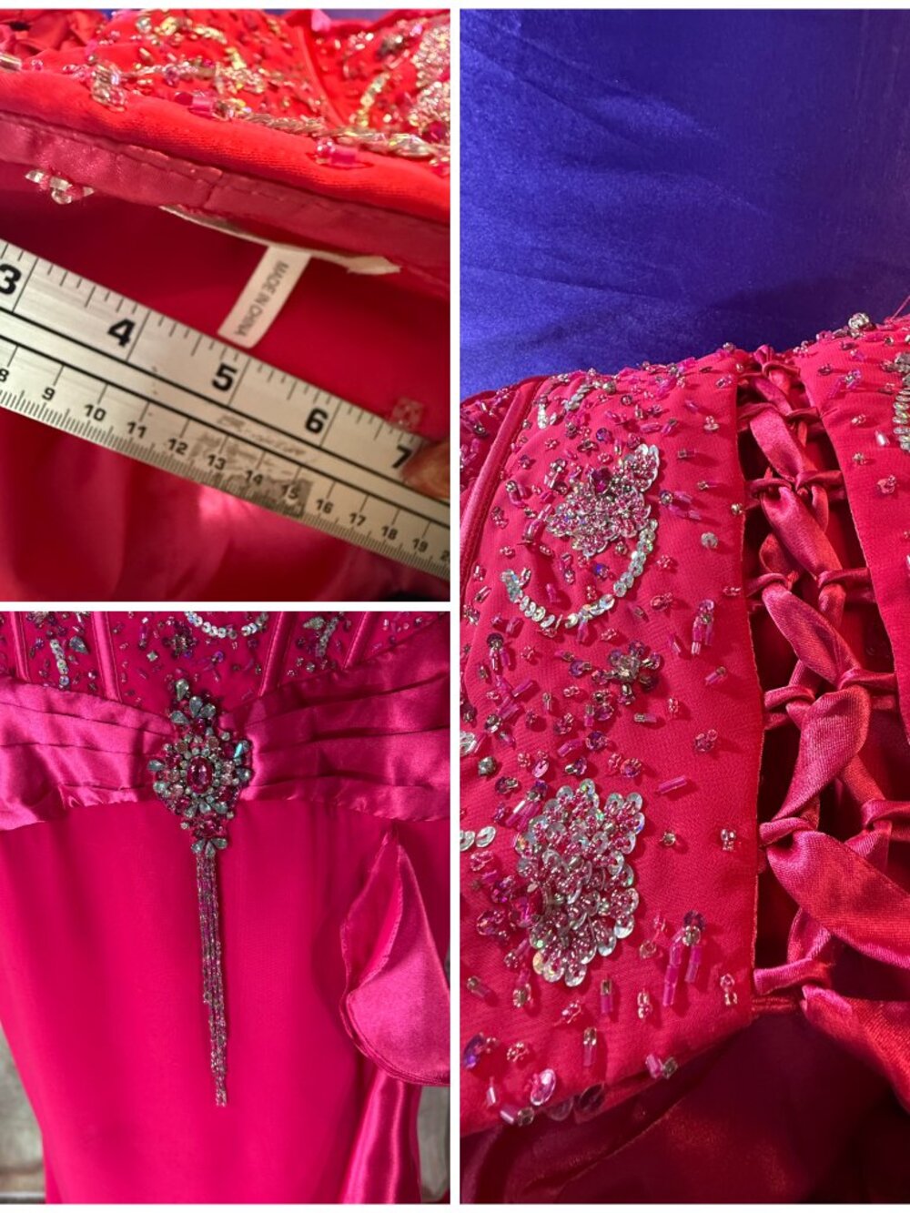 📌Fiesta Hot Pink Strapless Beaded Bodice & Ruffled Slit Formal - Prom Gown - Picture 13 of 15